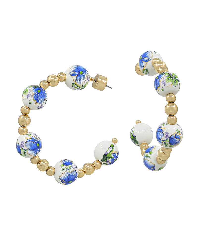 10mm Ceramic Beads CCB Hoop Earring - 1.8"