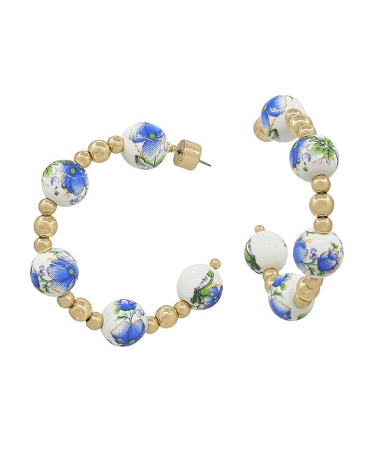 10mm Ceramic Beads CCB Hoop Earring - 1.8"