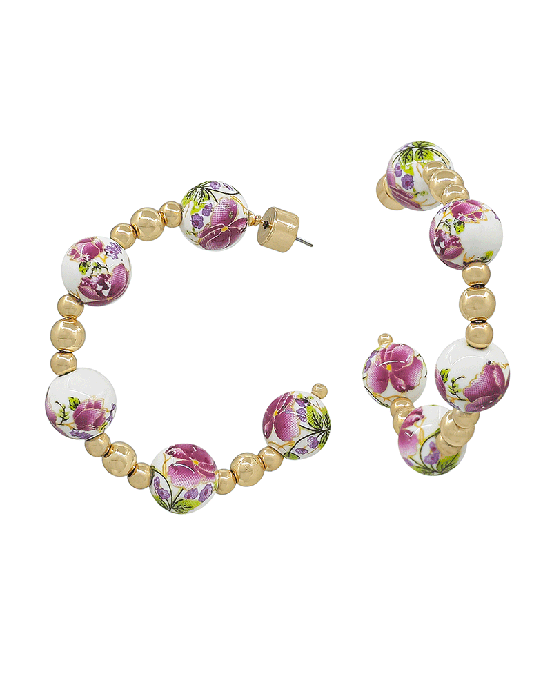 10mm Ceramic Beads CCB Hoop Earring - 1.8"