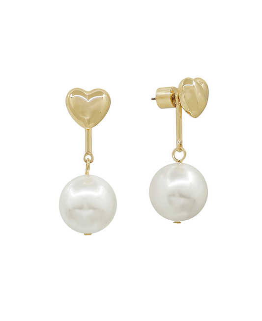 Metal Heart w/ Pearl Drop Post Earring - 1.2"
