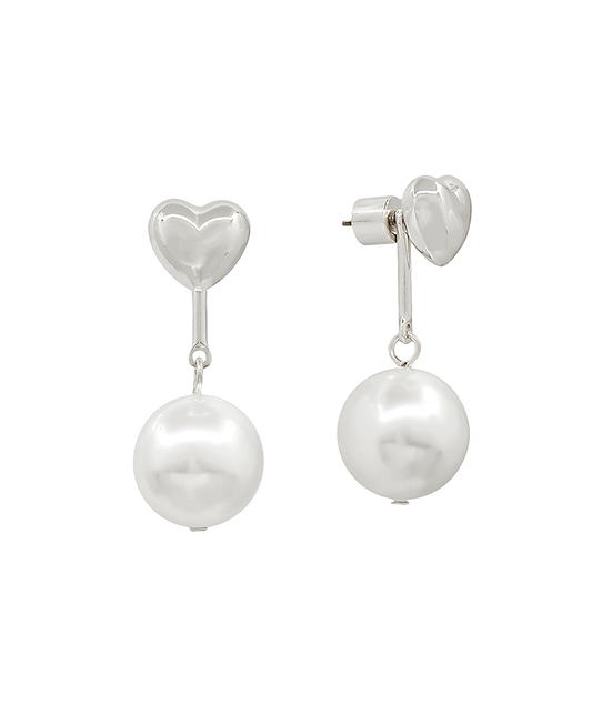 Metal Heart w/ Pearl Drop Post Earring - 1.2"