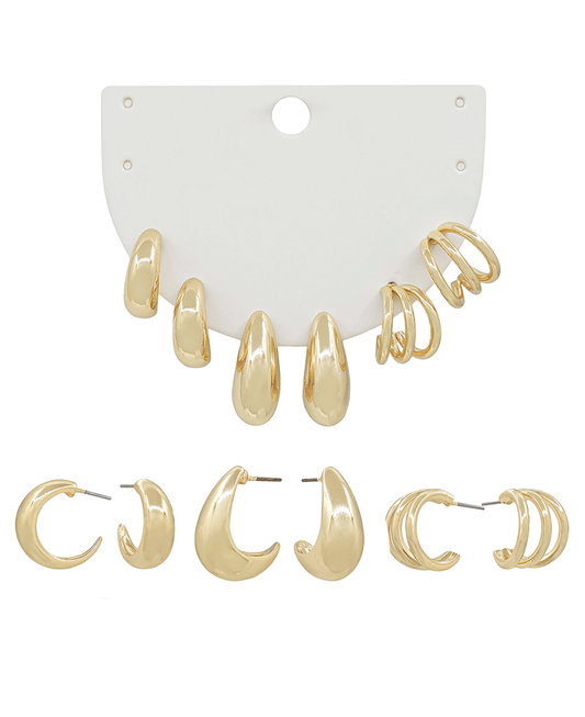 Teardrop Shape Metal 3 Set Hoop Earring