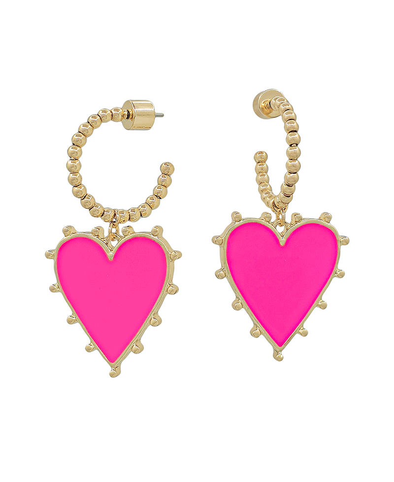 CCB Hoop w/ Heart Epoxy Drop Earring - 1.5"