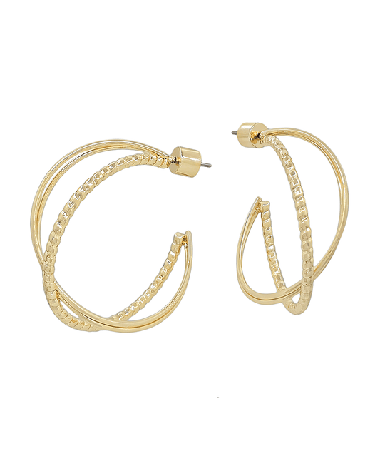 Double Texture Metal Crossed Hoop Earring - 1.5"