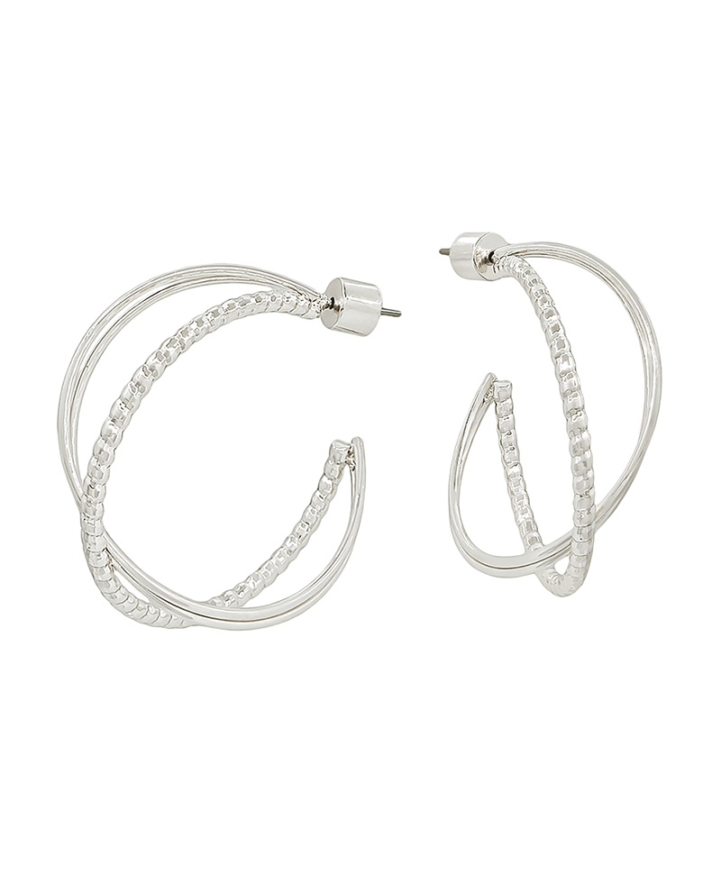 Double Texture Metal Crossed Hoop Earring - 1.5"