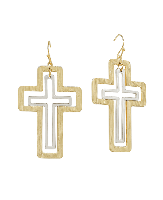 Double Layered Cross Earring - 2.0"