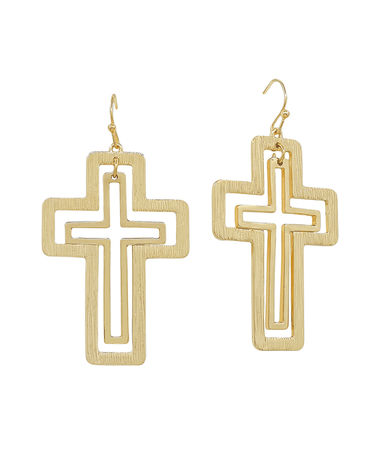 Double Layered Cross Earring - 2.0"