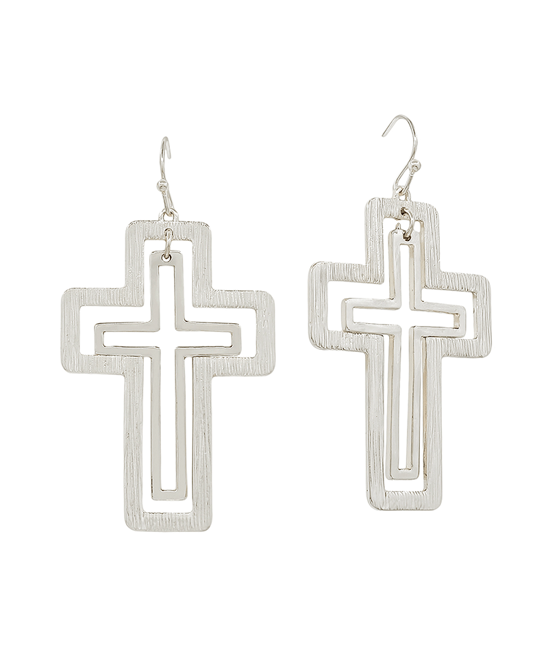 Double Layered Cross Earring - 2.0"