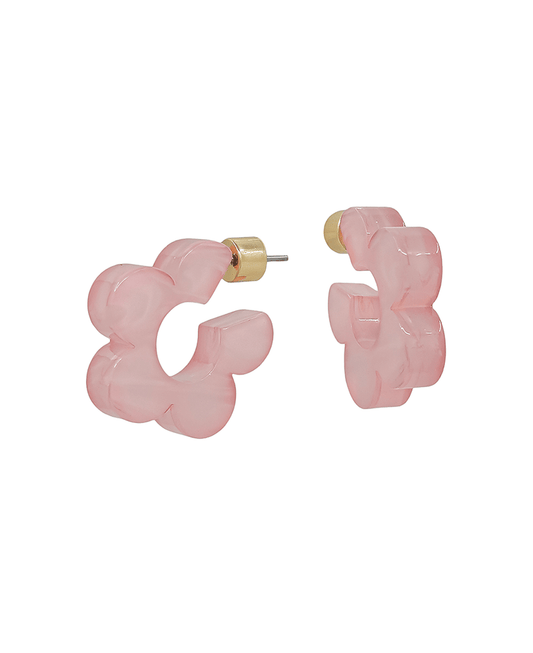 Resin Flower Hoop Earring - 0.8"