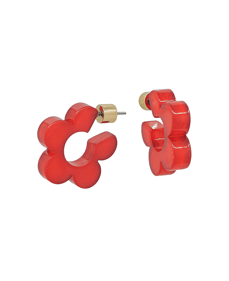 Resin Flower Hoop Earring - 0.8"