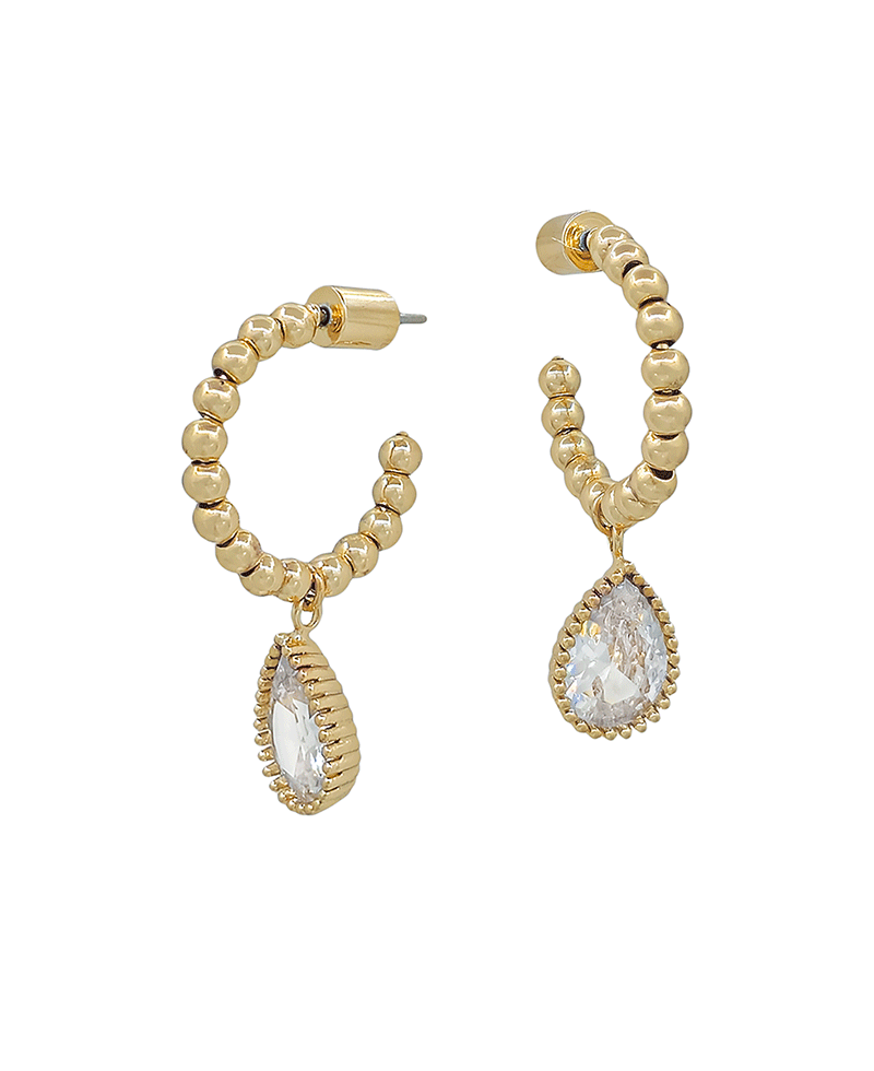 CCB Hoop w/ Crystal Teardrop Earring - 1.0"