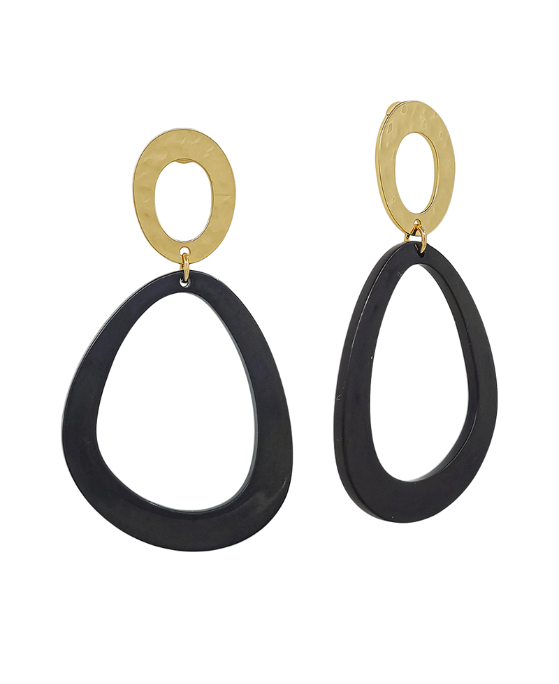 Open Round Metal & Resin Drop Post Earring - 2.1"