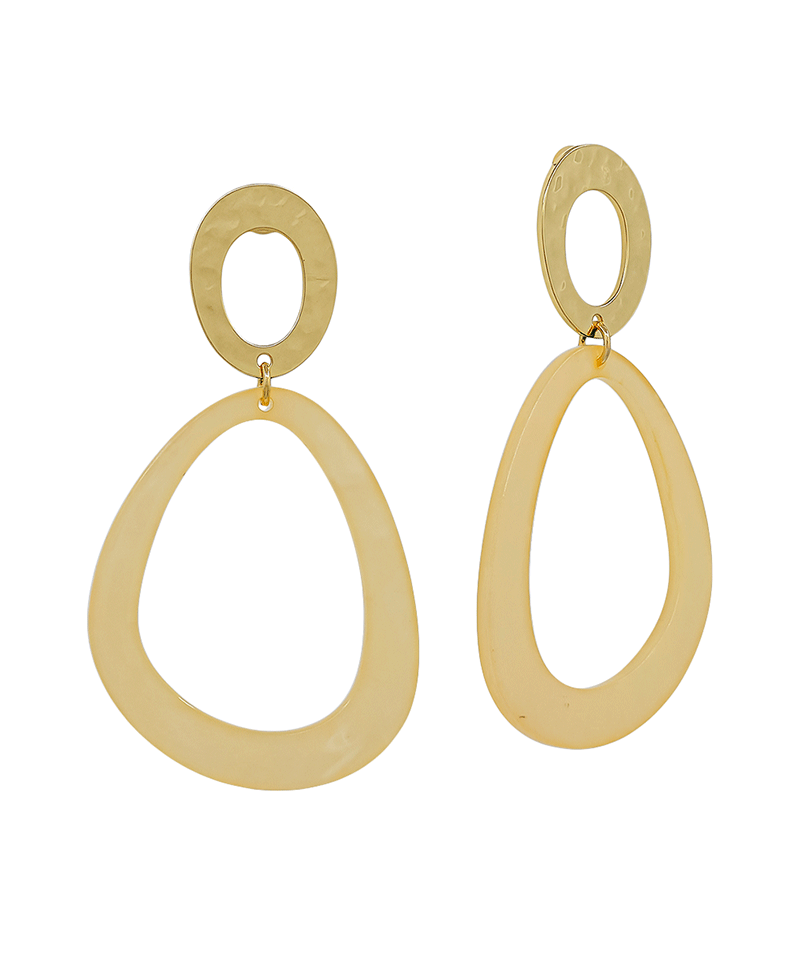 Open Round Metal & Resin Drop Post Earring - 2.1"