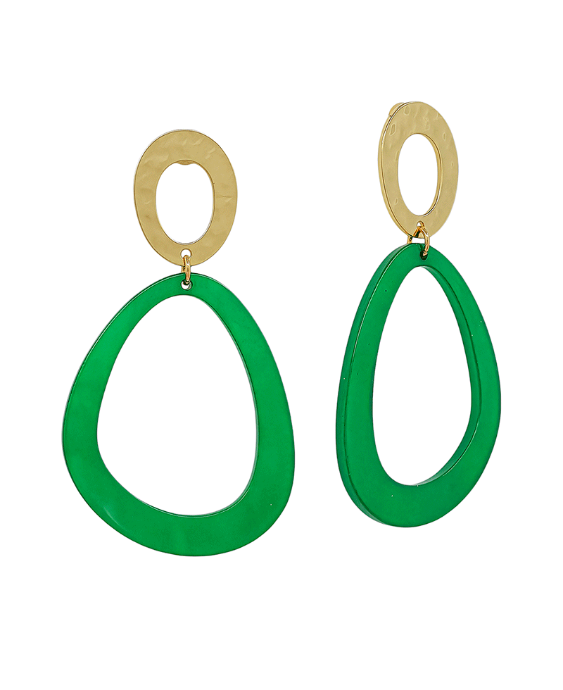 Open Round Metal & Resin Drop Post Earring - 2.1"