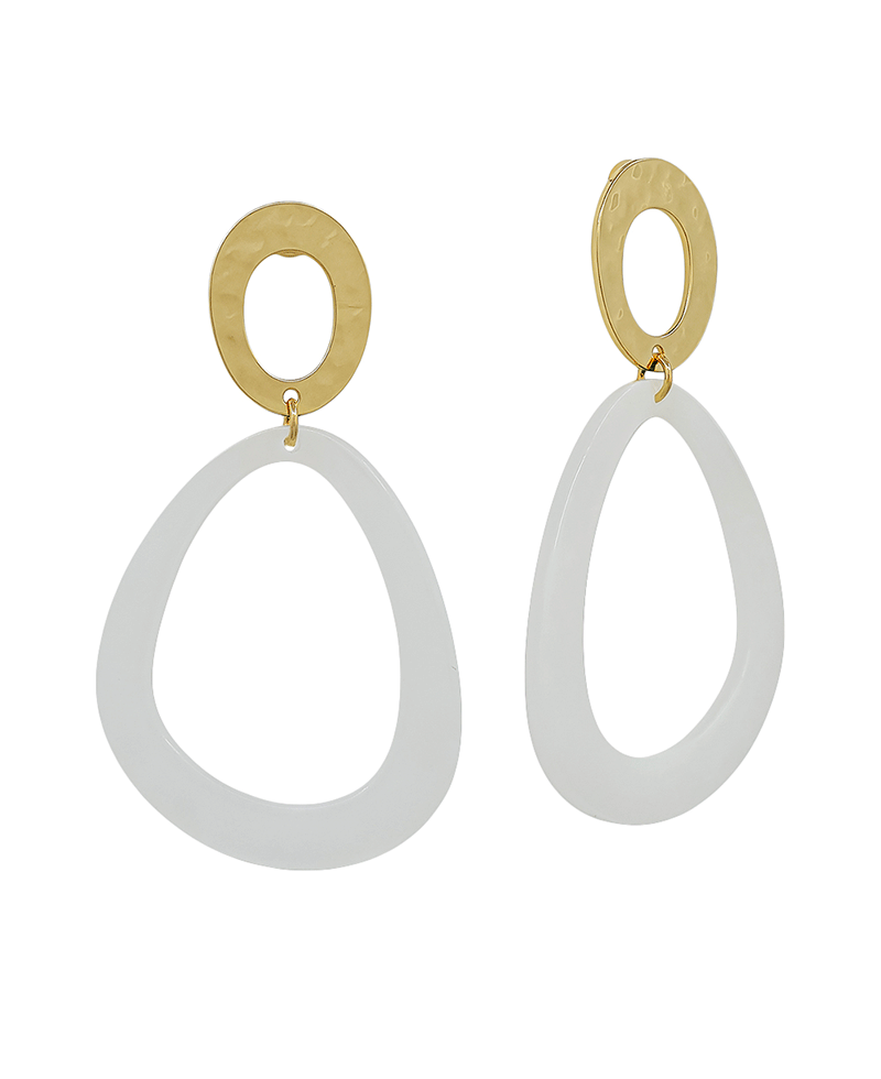 Open Round Metal & Resin Drop Post Earring - 2.1"
