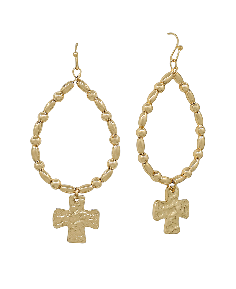 Teardrop w/ Cross Charm Earring - 2.0"