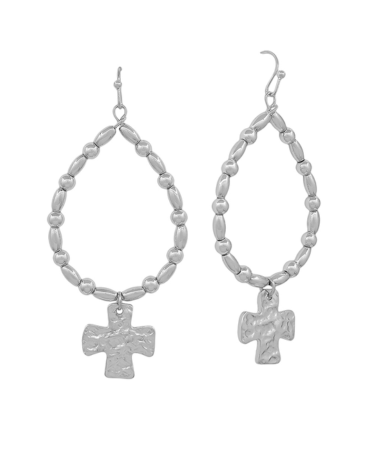 Teardrop w/ Cross Charm Earring - 2.0"