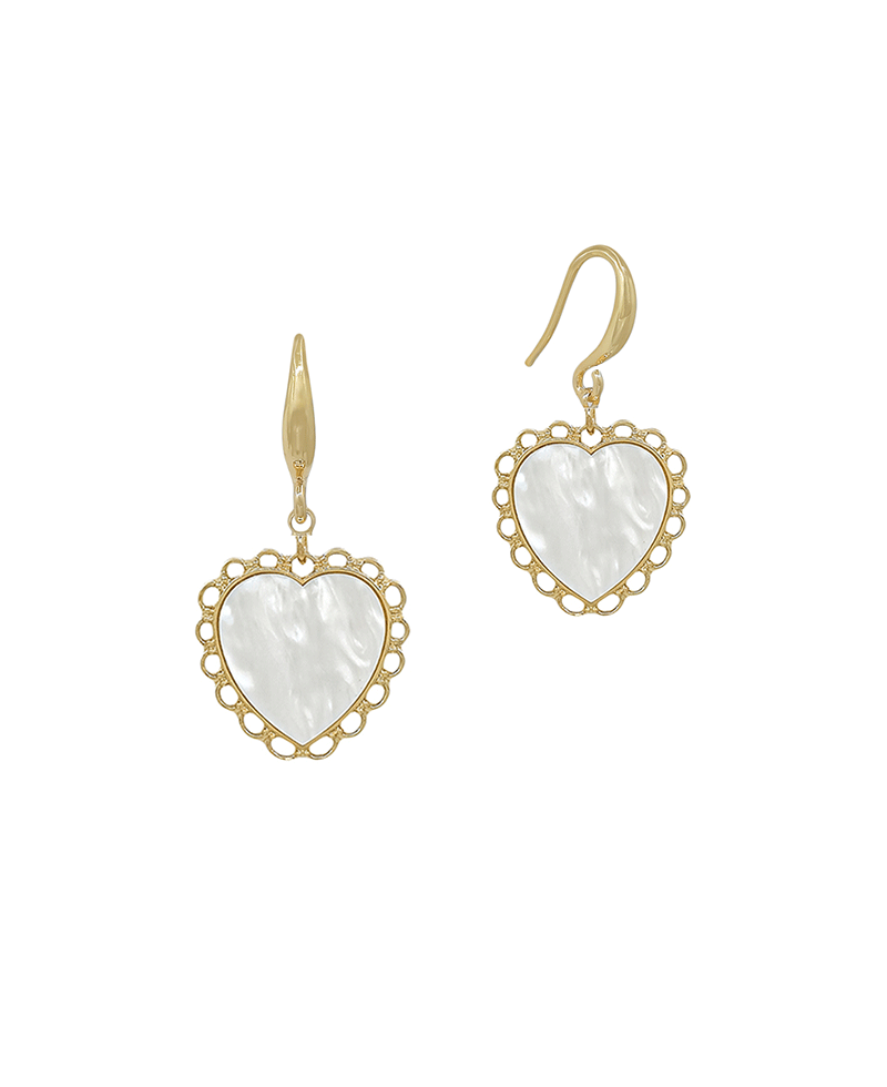 Metal Frame White Mop Heart Earring