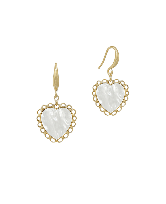 Metal Frame White Mop Heart Earring