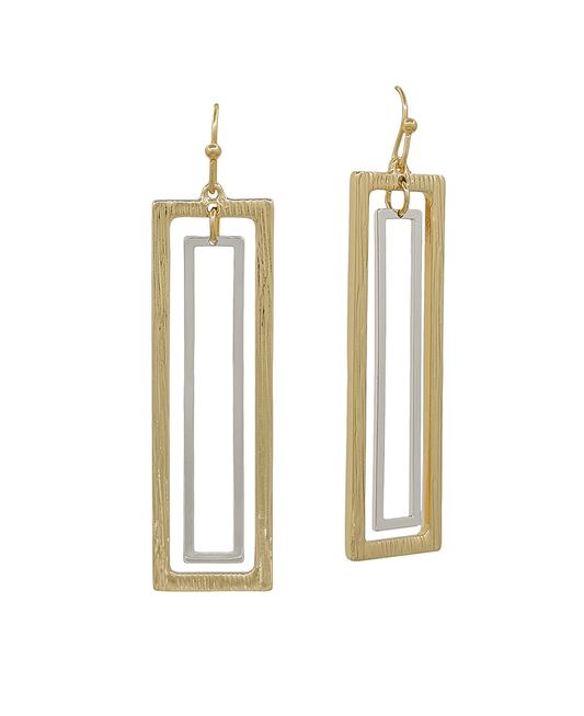 Rectangular Double Layer Texture Metal Earring - 1.8"