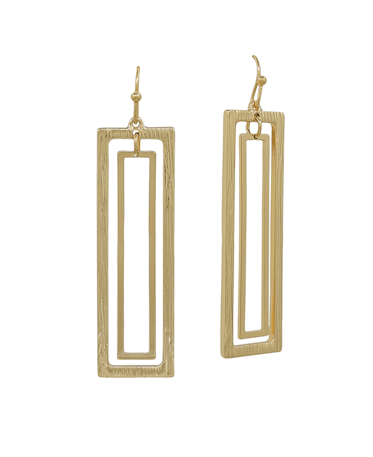 Rectangular Double Layer Texture Metal Earring - 1.8"