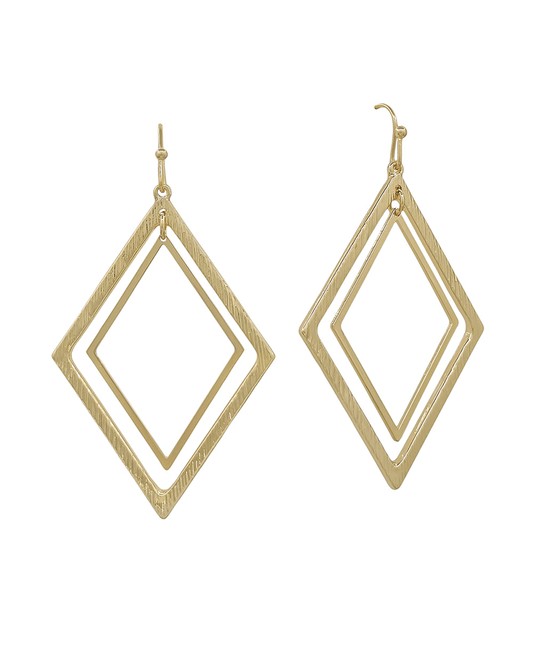 Diamond Double Layer Texture Metal Earring - 1.8"