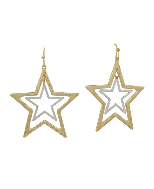 Star Double Layer Texture Metal Earring - 1.5"