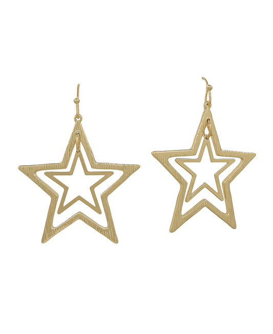 Star Double Layer Texture Metal Earring - 1.5"