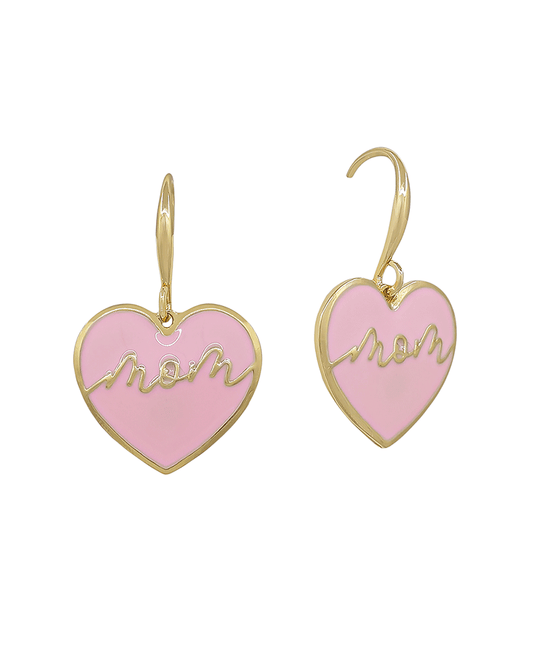 Mom Epoxy Heart Hook Earring - 1.0"