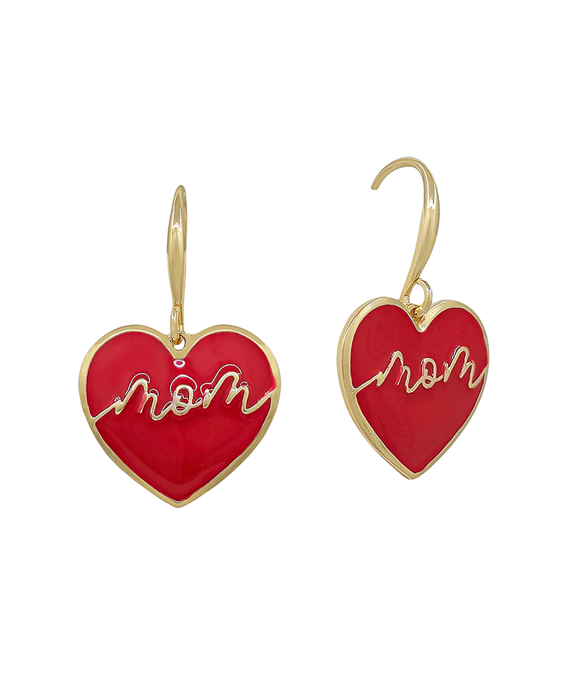 Mom Epoxy Heart Hook Earring - 1.0"