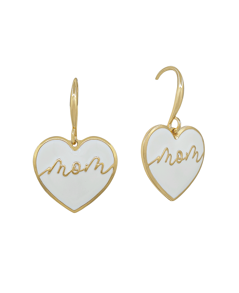 Mom Epoxy Heart Hook Earring - 1.0"