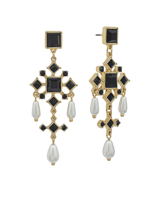 Chandelier Crystal & Pearl Drop Post Earring - 2.0"