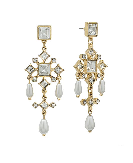 Chandelier Crystal & Pearl Drop Post Earring - 2.0"