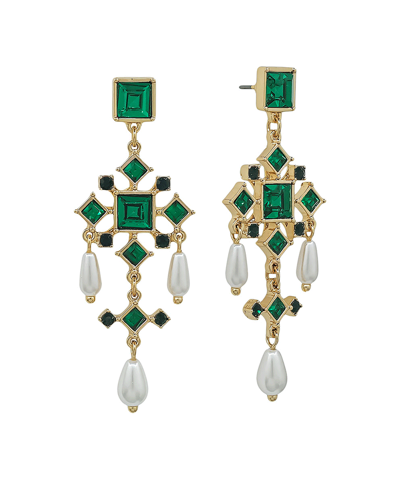 Chandelier Crystal & Pearl Drop Post Earring - 2.0"