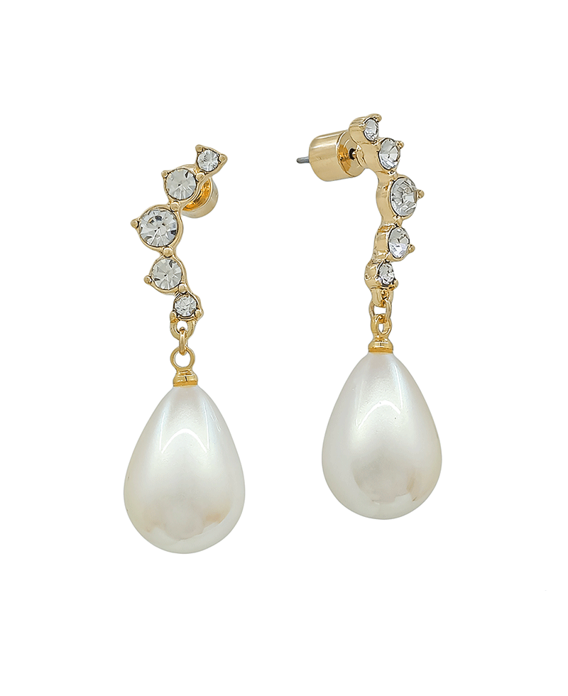 Teardrop Pearl w/ Angel Wing Crystal Post Earring