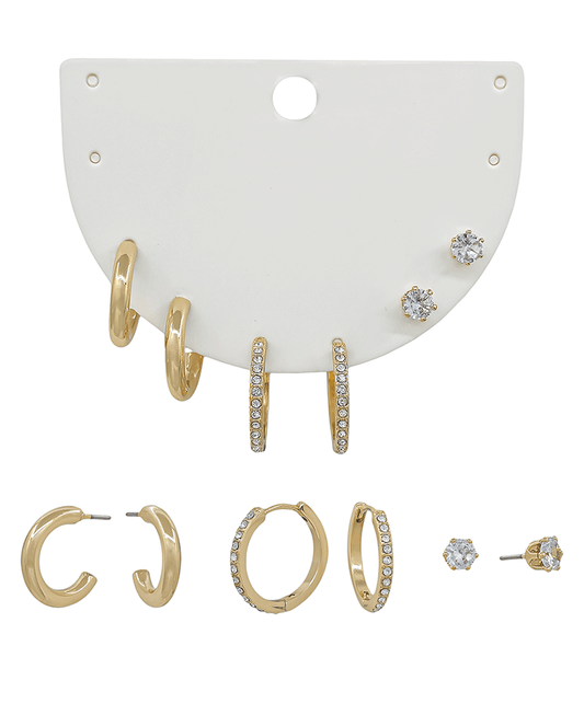 Metal & Crystal 3 Set Earring
