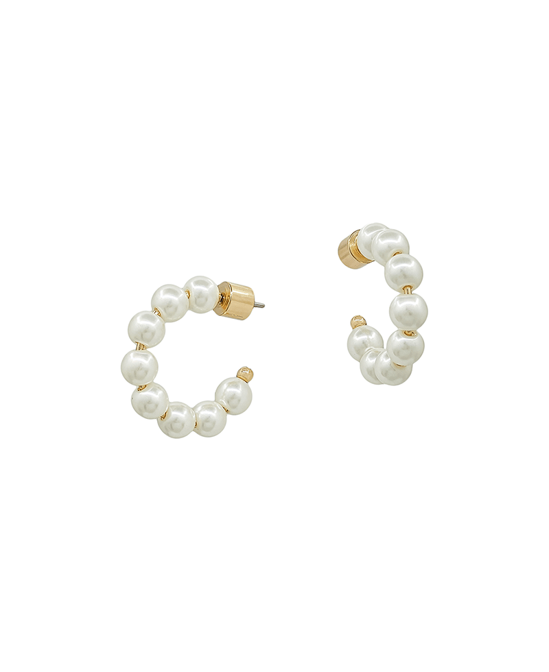 Glass Pearl Hoop Earring - 0.8"