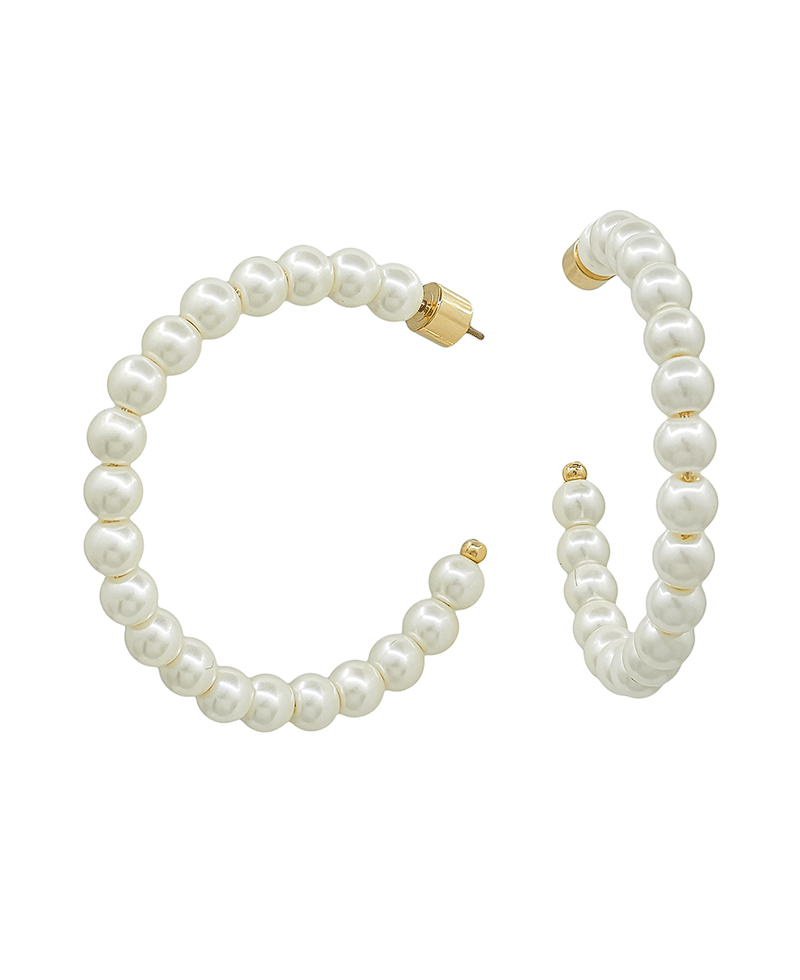 Glass Pearl Hoop Earring - 1.8"