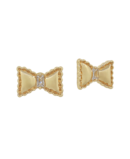Small Rectangle Stone Accent Ribbon Stud Earring