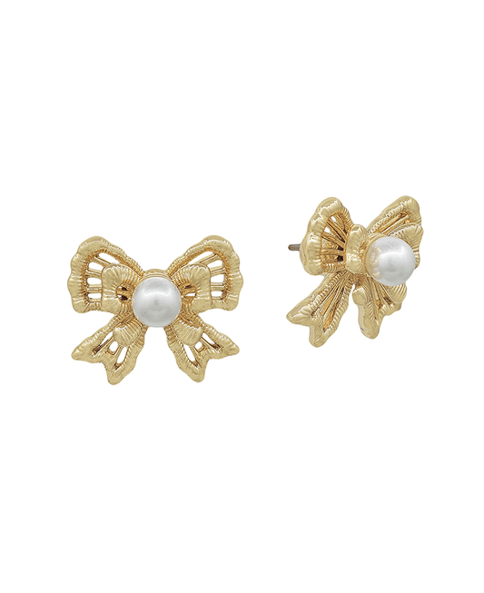 15mm Double Layer Ribbon w/ Pearl Stud Earring