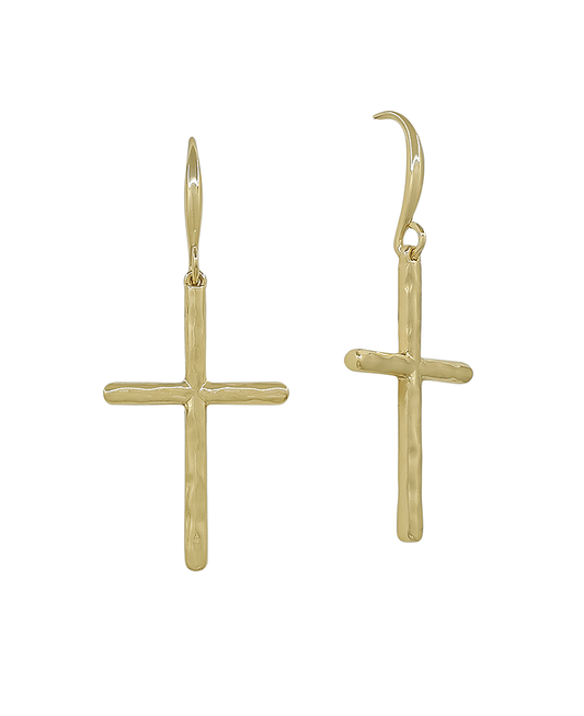Hammered Texture Cross Metal Earring - 1.2"