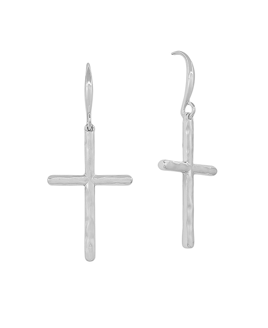 Hammered Texture Cross Metal Earring - 1.2"