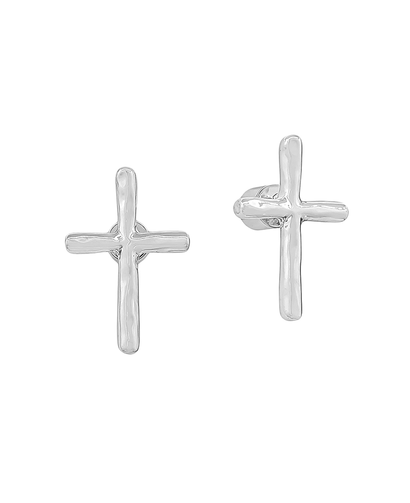 20mm Hammered Texture Cross Metal Stud Earring