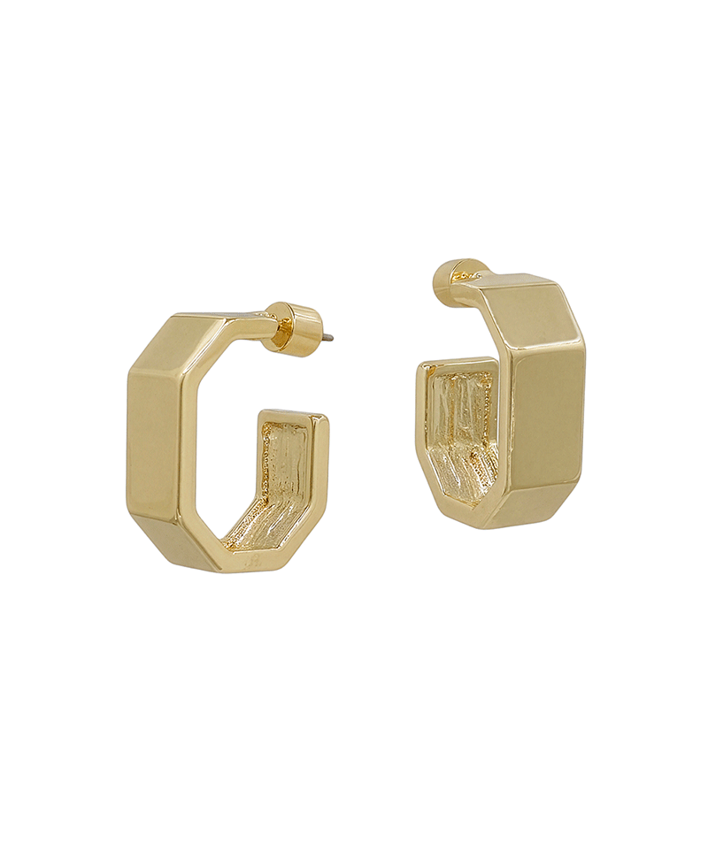 Hexagon 8mm Width Chunky Hoop Earring - 1.0"