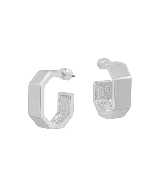 Hexagon 8mm Width Chunky Hoop Earring - 1.0"