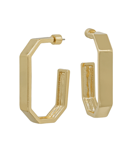 Hexagon 8mm Width Chunky Hoop Earring - 1.7"