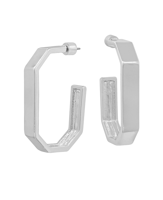 Hexagon 8mm Width Chunky Hoop Earring - 1.7"