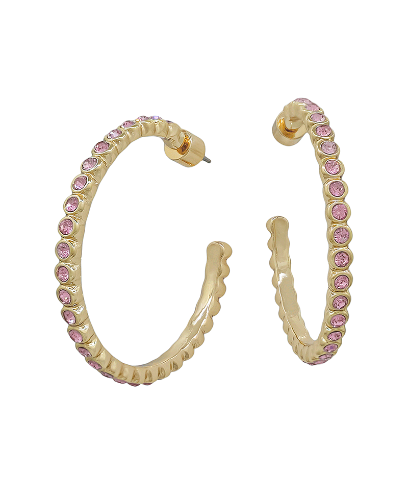2mm Stone Attached Hoop Earring - 1.5"