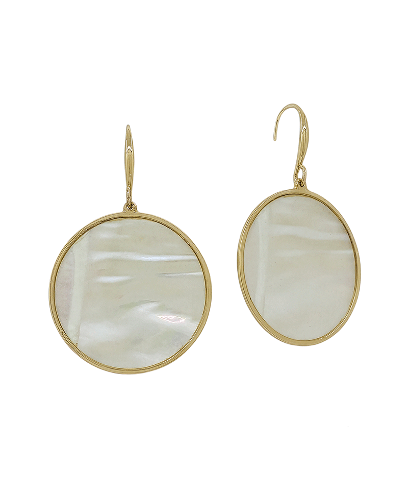 Round Metal Frame Mop Earring - 1.2"