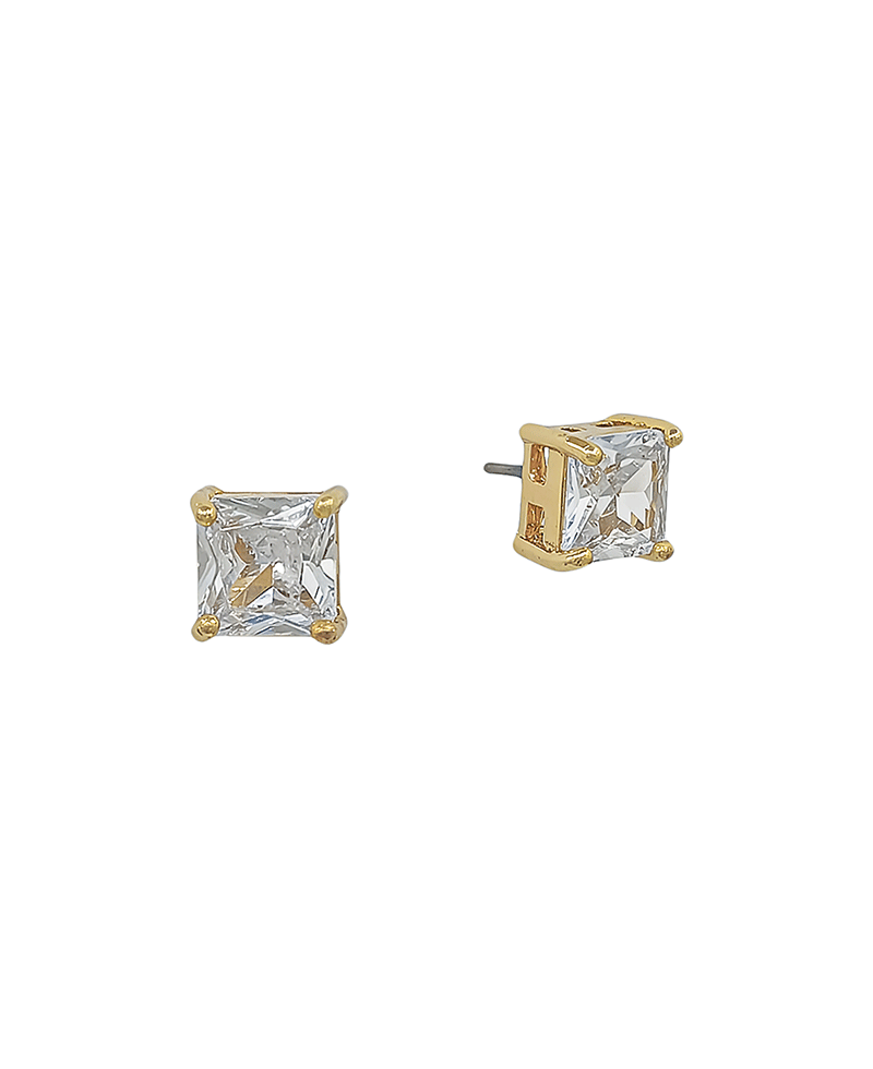 7mm Square Clear Stone Stud Earring